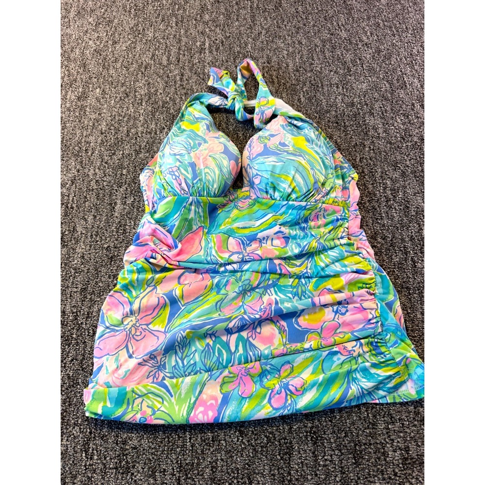 Lilly Pulitzer Bliss Halter Tankini Top Womens 10 Multicolor Floral Swimwear